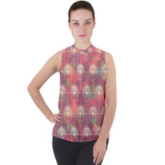 Colorful Background Abstrac Pattern Mock Neck Chiffon Sleeveless Top