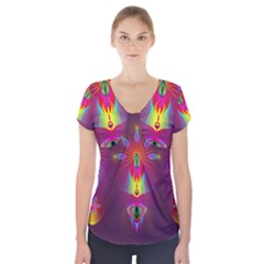 Abstract Bright Colorful Background Short Sleeve Front Detail Top by Wegoenart