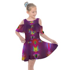 Abstract Bright Colorful Background Kids  Shoulder Cutout Chiffon Dress by Wegoenart