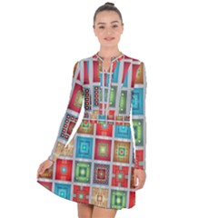 Tiles Pattern Background Colorful Long Sleeve Panel Dress by Wegoenart