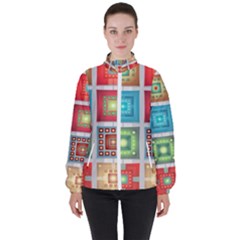 Tiles Pattern Background Colorful High Neck Windbreaker (women)