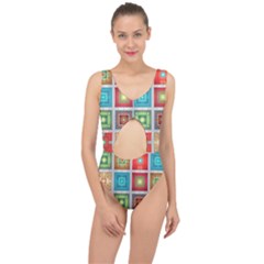 Tiles Pattern Background Colorful Center Cut Out Swimsuit