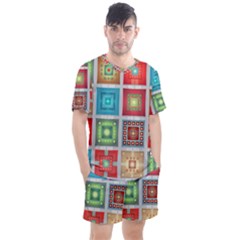 Tiles Pattern Background Colorful Men s Mesh Tee And Shorts Set