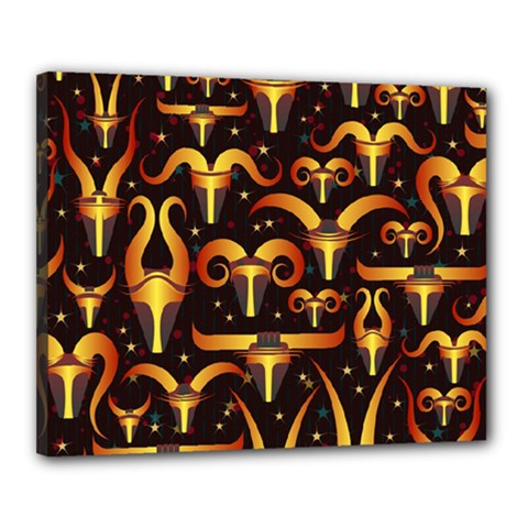 Stylised Horns Black Pattern Canvas 20  X 16  (stretched) by Wegoenart