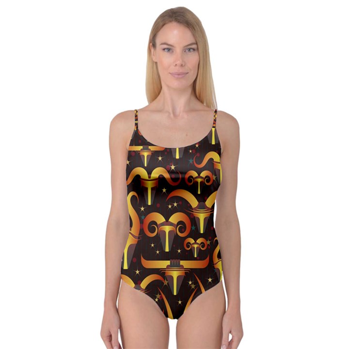 Stylised Horns Black Pattern Camisole Leotard 