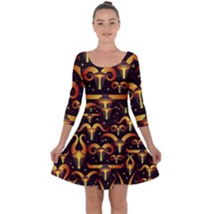 Stylised Horns Black Pattern Quarter Sleeve Skater Dress by Wegoenart