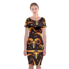 Stylised Horns Black Pattern Classic Short Sleeve Midi Dress by Wegoenart