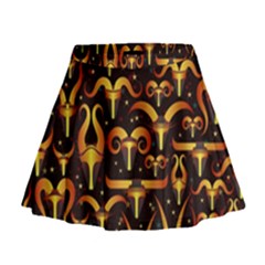 Stylised Horns Black Pattern Mini Flare Skirt by Wegoenart