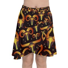 Stylised Horns Black Pattern Chiffon Wrap Front Skirt by Wegoenart