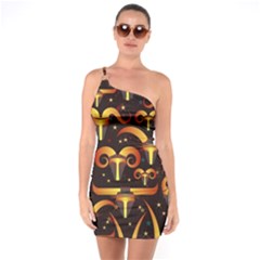 Stylised Horns Black Pattern One Soulder Bodycon Dress by Wegoenart