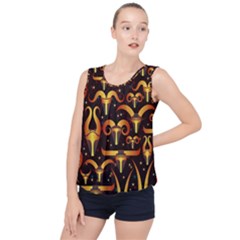 Stylised Horns Black Pattern Bubble Hem Chiffon Tank Top