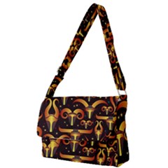 Stylised Horns Black Pattern Full Print Messenger Bag by Wegoenart