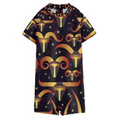 Stylised Horns Black Pattern Kids  Boyleg Half Suit Swimwear