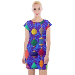 Colorful Background Stones Jewels Cap Sleeve Bodycon Dress