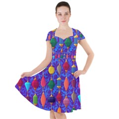 Colorful Background Stones Jewels Cap Sleeve Midi Dress