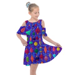 Colorful Background Stones Jewels Kids  Shoulder Cutout Chiffon Dress by Wegoenart