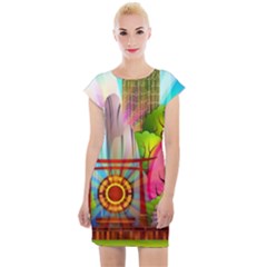 Zen Garden Japanese Nature Garden Cap Sleeve Bodycon Dress