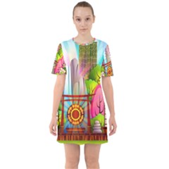 Zen Garden Japanese Nature Garden Sixties Short Sleeve Mini Dress