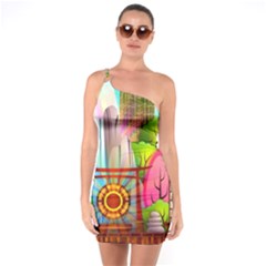 Zen Garden Japanese Nature Garden One Soulder Bodycon Dress by Wegoenart