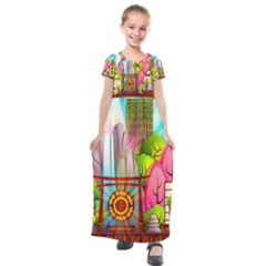 Zen Garden Japanese Nature Garden Kids  Short Sleeve Maxi Dress