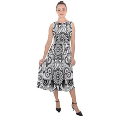 Forest Patrol Tribal Abstract Midi Tie-back Chiffon Dress by Wegoenart