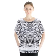 Forest Patrol Tribal Abstract Batwing Chiffon Blouse