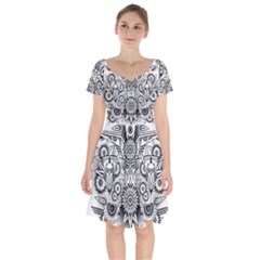 Forest Patrol Tribal Abstract Short Sleeve Bardot Dress by Wegoenart