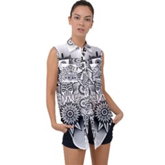 Forest Patrol Tribal Abstract Sleeveless Chiffon Button Shirt