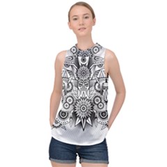 Forest Patrol Tribal Abstract High Neck Satin Top