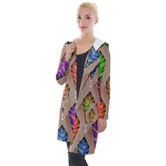 Abstract Background Colorful Leaves Hooded Pocket Cardigan