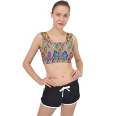 Abstract Background Colorful Leaves V-back Sports Bra