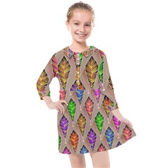 Abstract Background Colorful Leaves Kids  Quarter Sleeve Shirt Dress