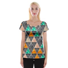 Abstract Geometric Triangle Shape Cap Sleeve Top by Wegoenart