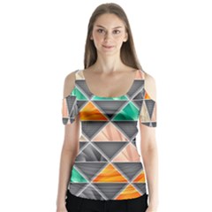 Abstract Geometric Triangle Shape Butterfly Sleeve Cutout Tee 