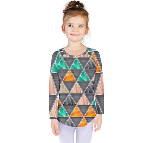 Abstract Geometric Triangle Shape Kids  Long Sleeve Tee by Wegoenart