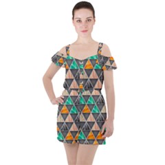 Abstract Geometric Triangle Shape Ruffle Cut Out Chiffon Playsuit by Wegoenart