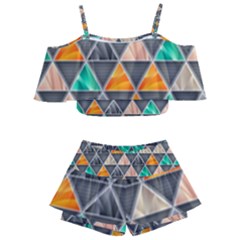 Abstract Geometric Triangle Shape Kids  Off Shoulder Skirt Bikini