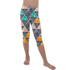 Abstract Geometric Triangle Shape Kids  Lightweight Velour Capri Leggings 