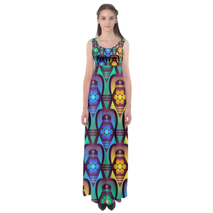 Pattern Background Bright Blue Empire Waist Maxi Dress