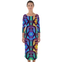 Pattern Background Bright Blue Quarter Sleeve Midi Bodycon Dress by Wegoenart