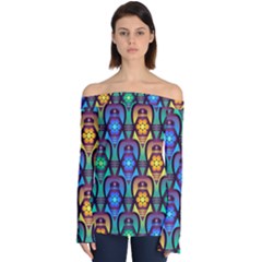 Pattern Background Bright Blue Off Shoulder Long Sleeve Top