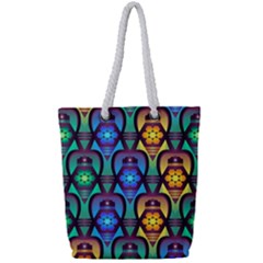 Pattern Background Bright Blue Full Print Rope Handle Tote (small) by Wegoenart