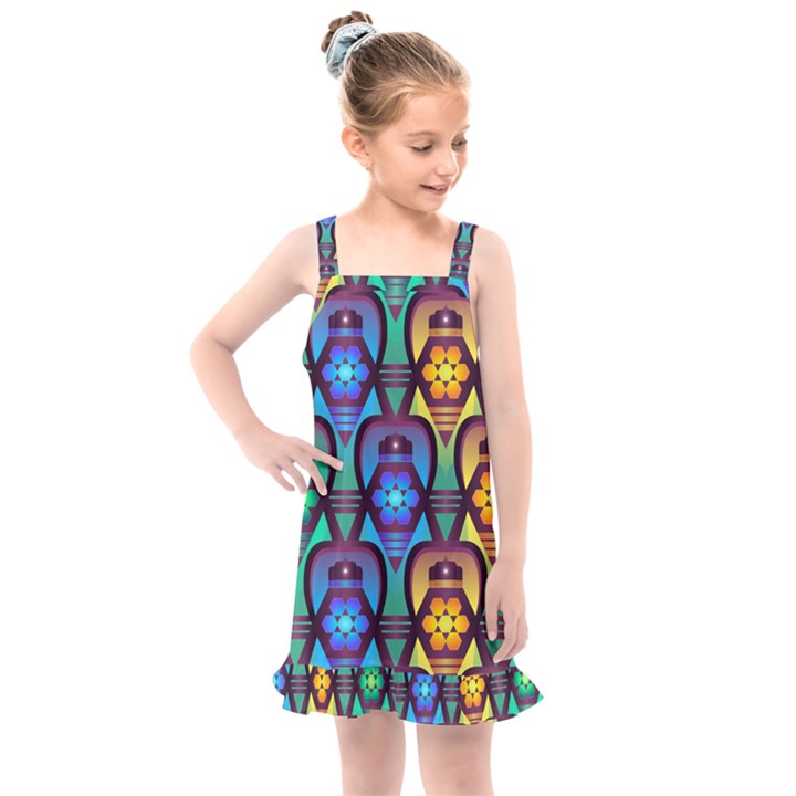 Pattern Background Bright Blue Kids  Overall Dress