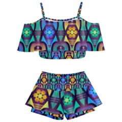 Pattern Background Bright Blue Kids  Off Shoulder Skirt Bikini