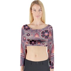 Background Floral Flower Stylised Long Sleeve Crop Top by Wegoenart