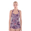 Background Floral Flower Stylised Boyleg Halter Swimsuit  View1