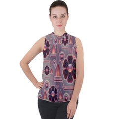 Background Floral Flower Stylised Mock Neck Chiffon Sleeveless Top