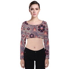 Background Floral Flower Stylised Velvet Long Sleeve Crop Top by Wegoenart