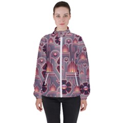 Background Floral Flower Stylised High Neck Windbreaker (women)