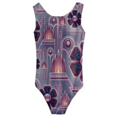 Background Floral Flower Stylised Kids  Cut-out Back One Piece Swimsuit